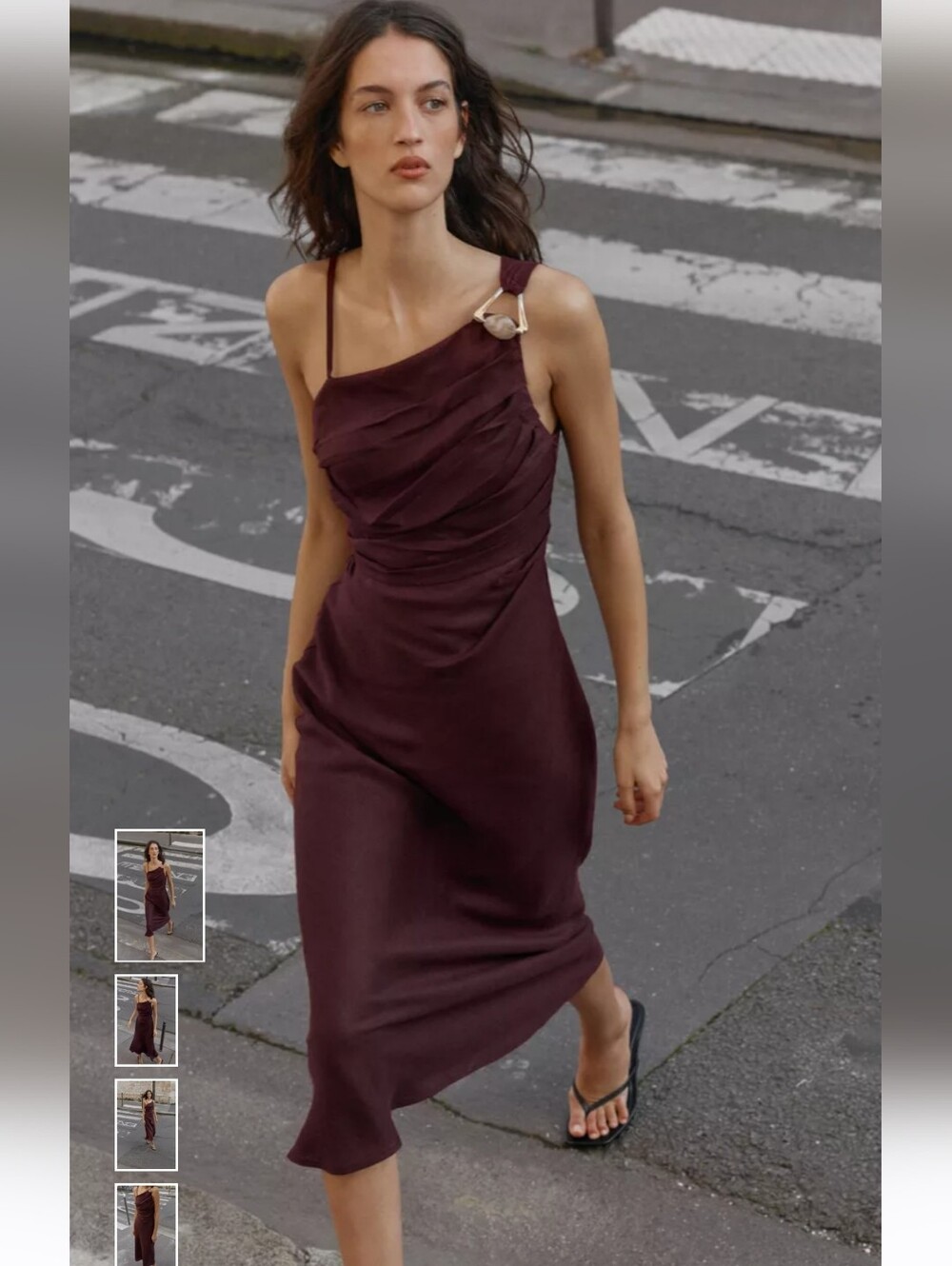Zara One-Shoulder Midi Dress in Plum
